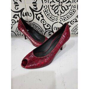 COUTURE Donald J. Pliner womens shoes OPEN TOE RED 'SNAKE'  8.5